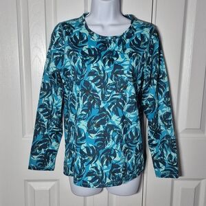 L.L. Bean blue and green floral UPF50+ women's swim shirt sun‎ cover up XS